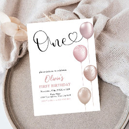 Blush Balloons Girl zum ersten Geburtstag Einladung