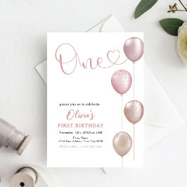 Blush Balloons Girl zum ersten Geburtstag Einladung