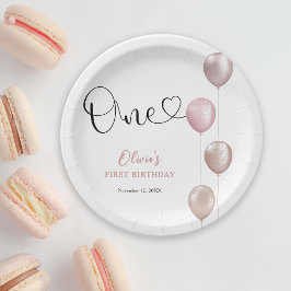 Blush Balloons Girl zum ersten Geburtstag Pappteller