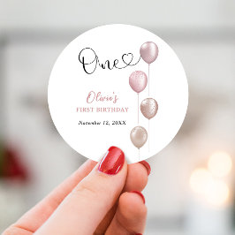Blush Balloons Girl zum ersten Geburtstag Runder Aufkleber