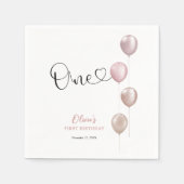 Blush Balloons Girl zum ersten Geburtstag Serviette (Vorderseite)
