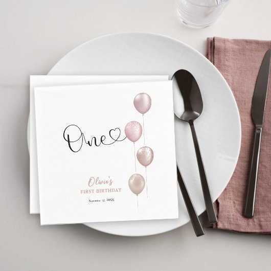 Blush Balloons Girl zum ersten Geburtstag Serviette