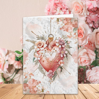 Blush Baroque Floral Sacred Heart Valentine’s Day Karte