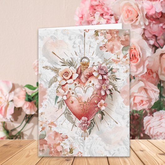 Blush Baroque Floral Sacred Heart Valentine’s Day  Karte