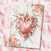 Blush Baroque Floral Sacred Heart Valentine’s Day  Karte