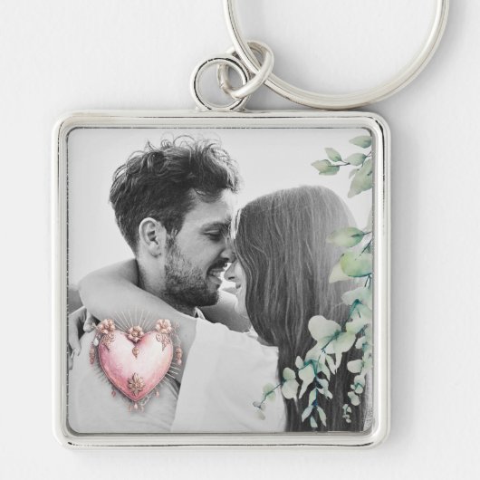 Blush Baroque Heart with Floral Romance Frame Schlüsselanhänger (Vorne)