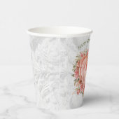 Blush Baroque Rococo Floral Heart Galentine   Pappbecher (Rechts)