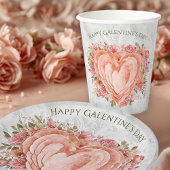 Blush Baroque Rococo Floral Heart Galentine   Pappbecher