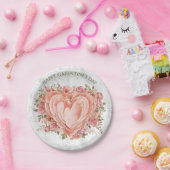 Blush Baroque Rococo Floral Heart Galentine   Pappteller (Party)