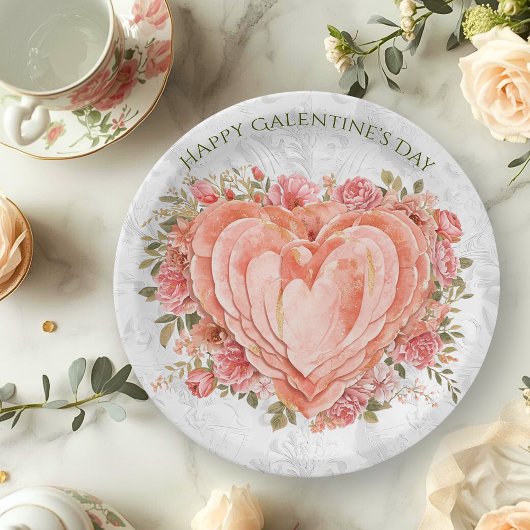 Blush Baroque Rococo Floral Heart Galentine   Pappteller