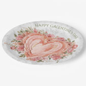 Blush Baroque Rococo Floral Heart Galentine   Pappteller (Schrägansicht)