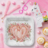 Blush Baroque Rococo Floral Heart Galentine   Pappteller (Party)