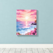 Blush Beach Bay | Ocean Sunset Pink Watercolor Leinwanddruck (Insitu (Holzboden))