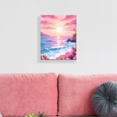 Blush Beach Bay | Ocean Sunset Pink Watercolor Leinwanddruck (Insitu (Wohnzimmer))