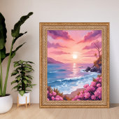 Blush Beach Bay | Ocean Sunset Pink Watercolor Poster