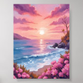 Blush Beach Bay | Ocean Sunset Pink Watercolor Poster (Vorne)