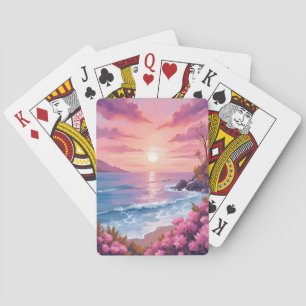 Blush Beach Bay   Ozean-Sonnenuntergang Rosa Aquar Spielkarten