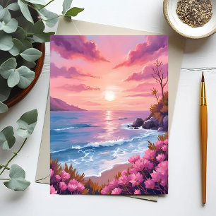 Blush Beach Bay   Ozean-Sonnenuntergang Rosa Wasse Postkarte