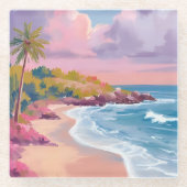 Blush Beach | Rosa Ozean Gemälde Glasuntersetzer (Vorderseite)