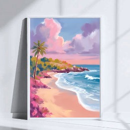 Blush Beach | Rosa Ozean Malerei Poster