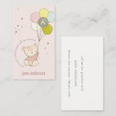 Blush Bear Ballon Monogram Kids Playdate Calling Visitenkarte (Vorne/Hinten)