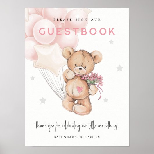 Blush Bear Balloon Gästebuch Babydusche (Vorne)