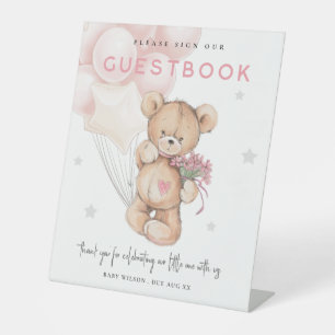 Blush Bear Balloon Gästebuch Babydusche Sockelschild