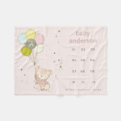 Blush Bear Balloon Girly Monogram Baby Milestone Fleecedecke (Vorderseite (Horizontal))