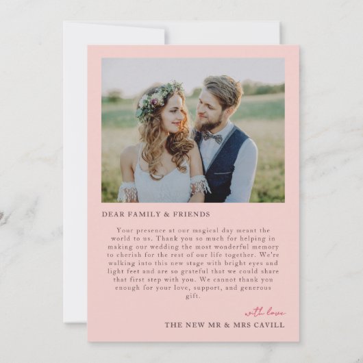Blush Beautiful Timeless Double Sided Wedding Dankeskarte (Rückseite)
