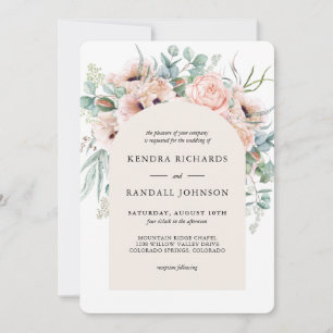 Blush Beige Boho Poppies and Greenerity Wedding Einladung