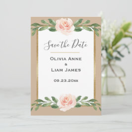 Blush Beige Floral Elegantes Script Gold Hochzeit Save The Date