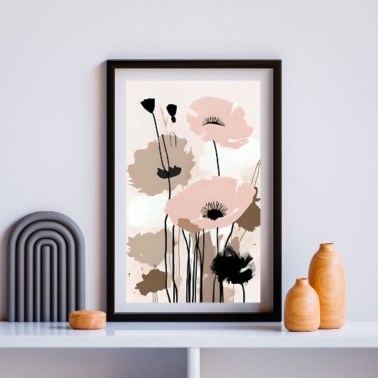 Blush & Beige Mohnblumen Kunst, Dichtung und Musik Poster