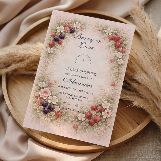 Blush Berry Botanical Brautparty Einladung