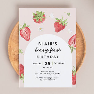 Blush Berry First Birthday Strawberry Thema Einladung