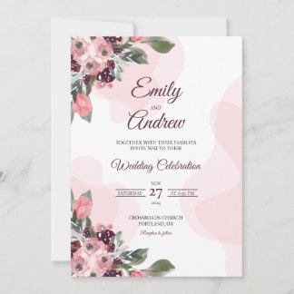 Blush Berry Pflaume Elegante Florale Wasserfarbe H Einladung