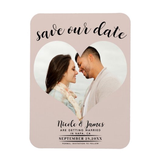 Blush Bisque Heart Foto Hochzeit Speichern Sie das Magnet (Vertikal)