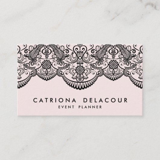 Blush & Black Brocade Lace Confetti Business Card Visitenkarte (Vorderseite)