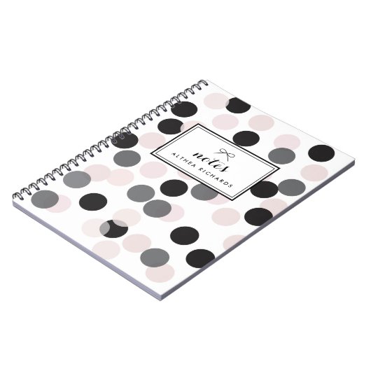 Blush & Black Confetti Dots Muster Personalisiert Notizblock (Linke Seite)