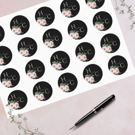Blush & Black Elegante Wasserfarben Runder Aufkleber