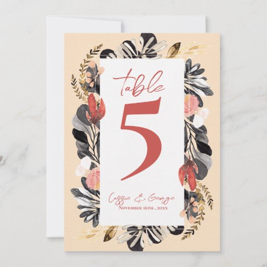 Blush Black Floral Botanical Wedding Table Number Dankeskarte (Rückseite)