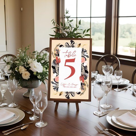  Blush Black Floral Botanical Wedding Table Number Dankeskarte