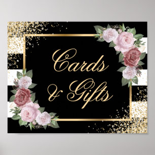 Blush Black Floral Wedding Cards and Gifts Sign Poster