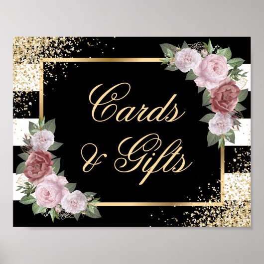Blush Black Floral Wedding Cards and Gifts Sign Poster (Vorne)