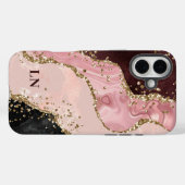 Blush Black Glitzer Agate Monogram Case-Mate iPhone Hülle (Rückseite (Horizontal))