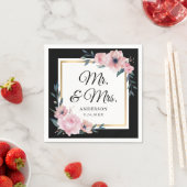 Blush Black Gold Floral Mr. & Mrs. Wedding Serviette (Beispiel)