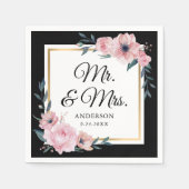 Blush Black Gold Floral Mr. & Mrs. Wedding Serviette (Vorderseite)