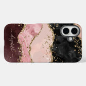 Blush Black Gold Glitzer Agate Name Script Case-Mate iPhone Hülle (Rückseite (Horizontal))