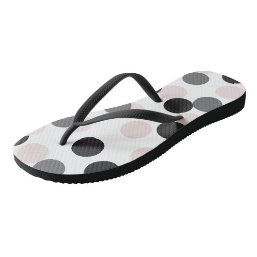 Blush & Black Large Bokeh Confetti Dots Muster Badesandalen (Schrägansicht)