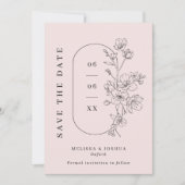 Blush & Black Line Gezeichnet blumengeschmückte Fo Save The Date (Vorderseite)