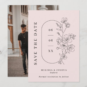 Blush & Black Line Gezeichnet blumengeschmückte Fo Save The Date
